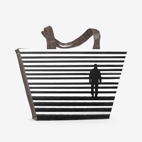 Пляжная сумка «Абстрактные акварельные линии и силуэт человека»