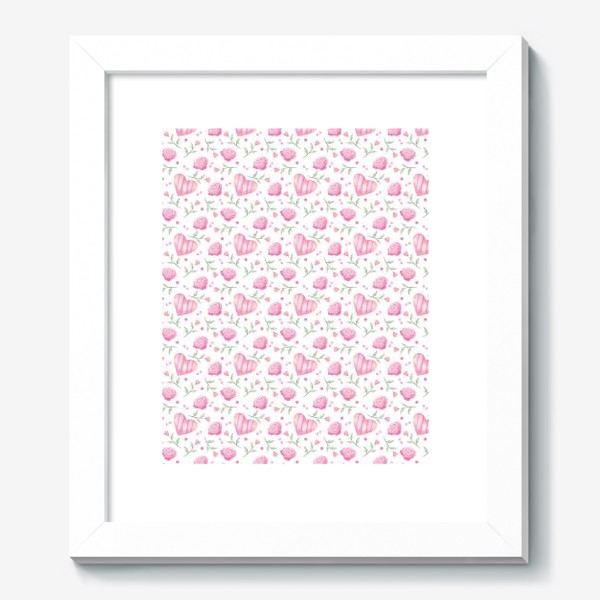 Картина «Нежный паттерн в розовых тонах с цветами и сердечками»