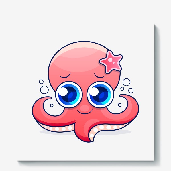 Холст «Cute red octopus cartoon vector Sketch Stock Illustration On A Background. For Design, Decoration, Logo.»