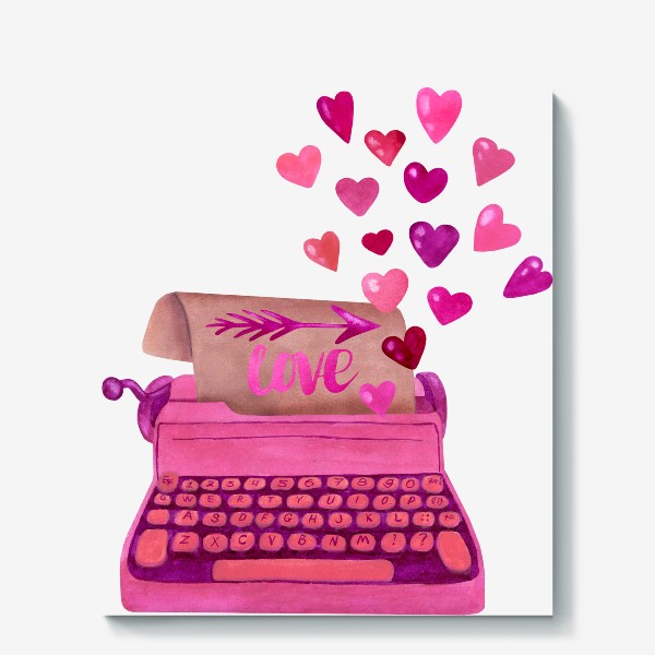Холст «Винтажная печатная машинка печатает признание в любви»