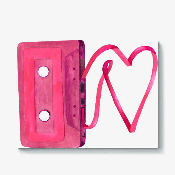 Холст « Винтажная аудиокассета  с сердцем из плёнки»