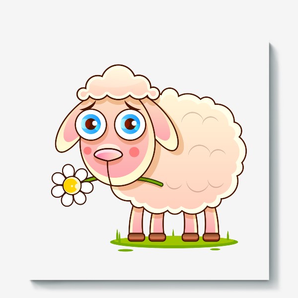 Холст «Nice cartoon vector sheep vector Sketch Stock Illustration On A Background. For Design, Decoration, Logo.»