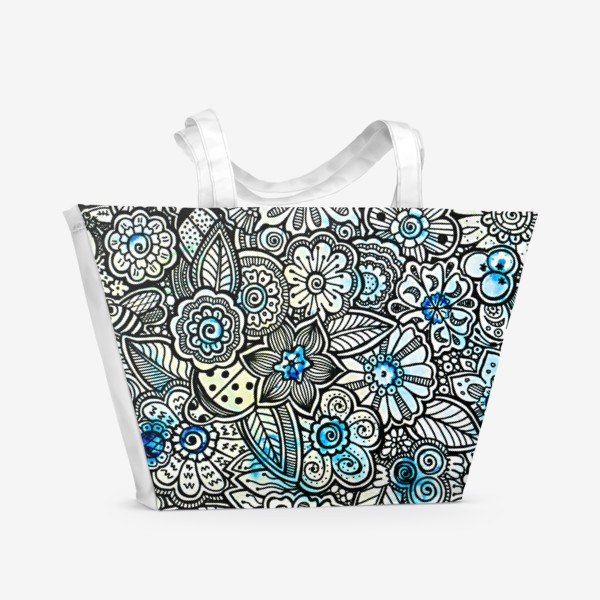 Пляжная сумка «Летняя мандала, голубые цветы.»