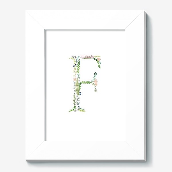 Картина «Буква F из веточек, цветов, листиков и ягод.»