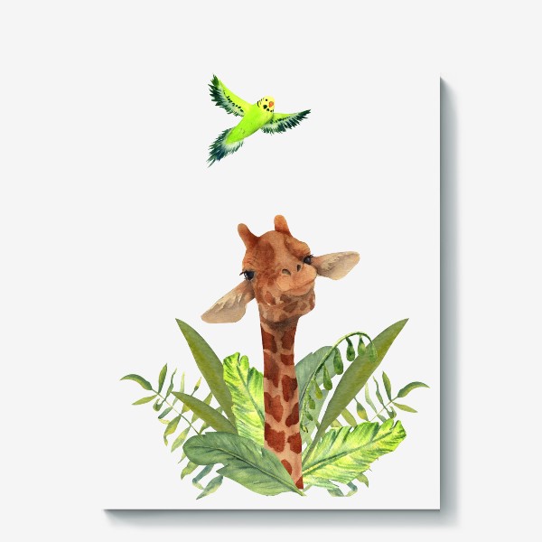 Холст «жираф и птичка»