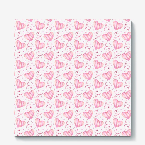 Холст «Нежный орнамент с розовыми сердечками, лентами и конфетти »