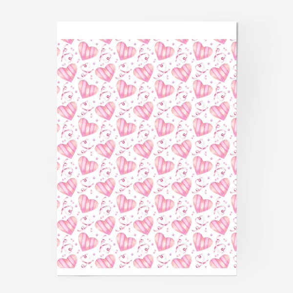 Постер «Нежный орнамент с розовыми сердечками, лентами и конфетти »