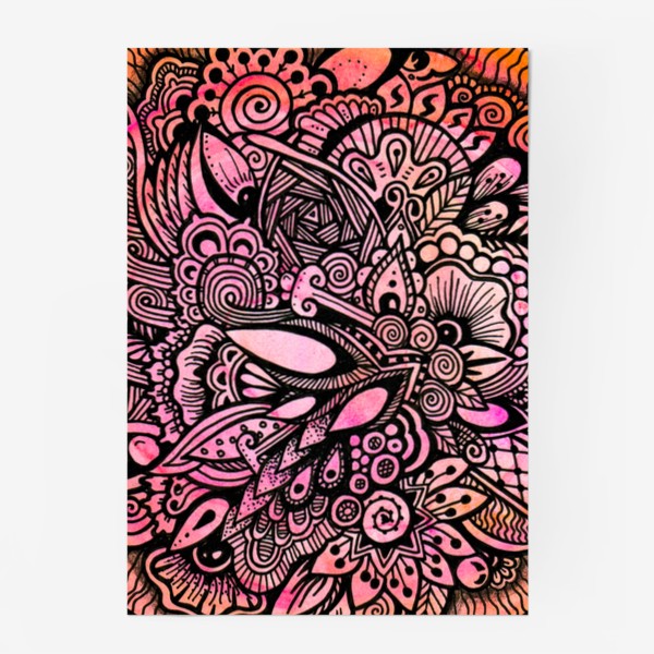 Постер «Розовая мандала, ночные цветы»