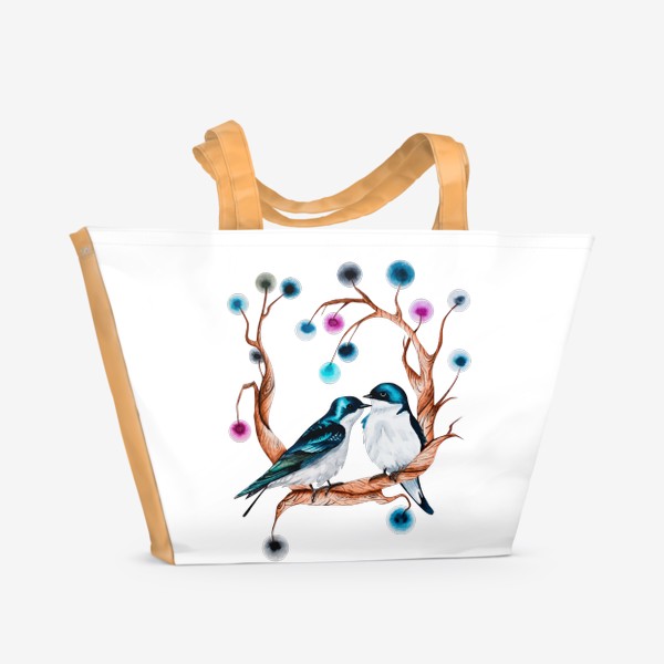 Пляжная сумка «Парочка птиц.  Любовь. »