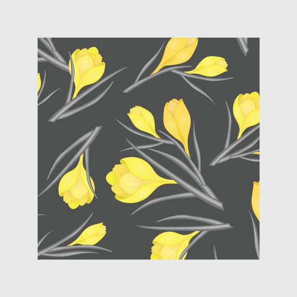 Скатерть «Желтые крокусы на темном сером»
