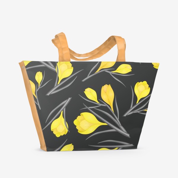 Пляжная сумка «Желтые крокусы на темном сером»