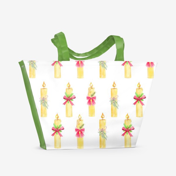 Пляжная сумка &laquo;Рождественские свечи, акварельный новогодний паттерн&raquo;