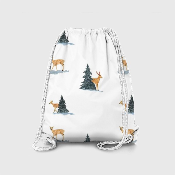 Рюкзак «Олени в заснеженом зимнем лесу. Новогодний акварельный паттерн»
