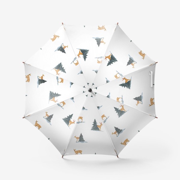 Зонт «Олени в заснеженом зимнем лесу. Новогодний акварельный паттерн»
