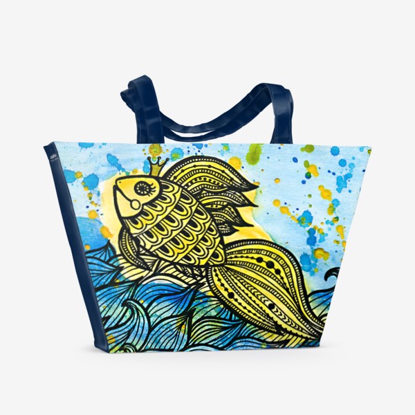 Пляжная сумка «Золотая рыбка и море»