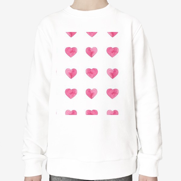 Свитшот «Розовые акварельные сердца принт на белом фоне, символ любви. »