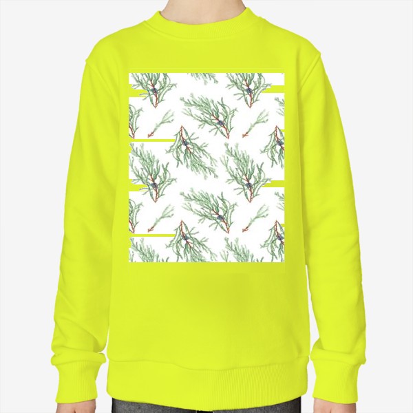 Свитшот &laquo;Можжевельник хвойное зимнее растение. Акварельный ботанический новогодний паттерн на белом фоне&raquo;