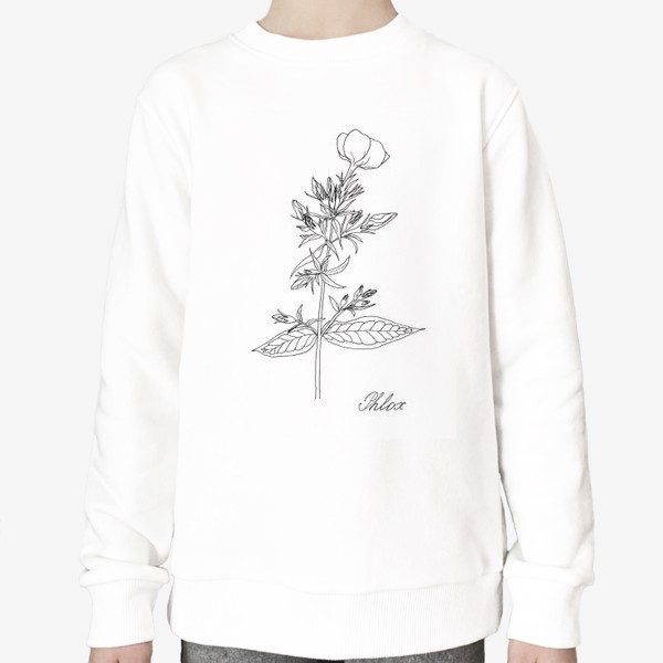 Свитшот &laquo;Цветок флокса, черно-белая летняя ботаническая иллюстрация, графика, линейный рисунок на белом фоне&raquo;