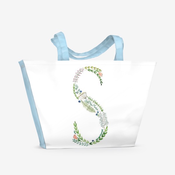 Пляжная сумка «Буква S из веточек, листьев, цветов и ягод.»