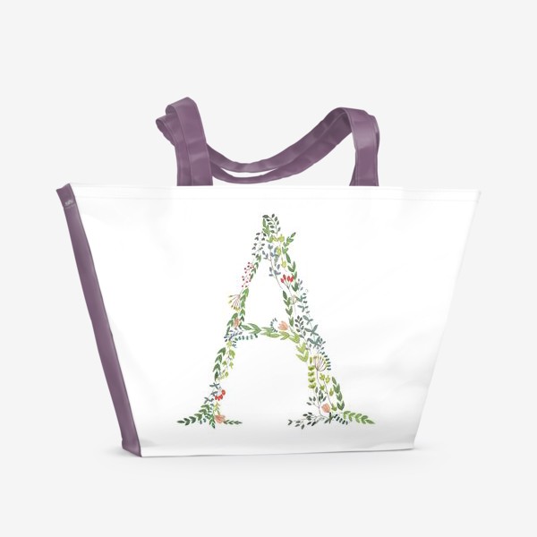 Пляжная сумка «Буква А из веточек, листочков, цветов и ягод.»