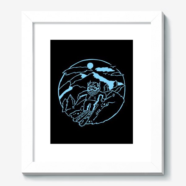 Картина «Горнолыжник. Эльбрус. Подарок любителю гор и зимних видов спорта. Черный фон»