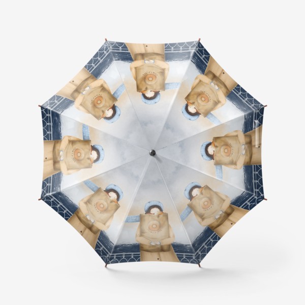 Зонт «Питер девушка с пакетом пышек на фоне Невы»