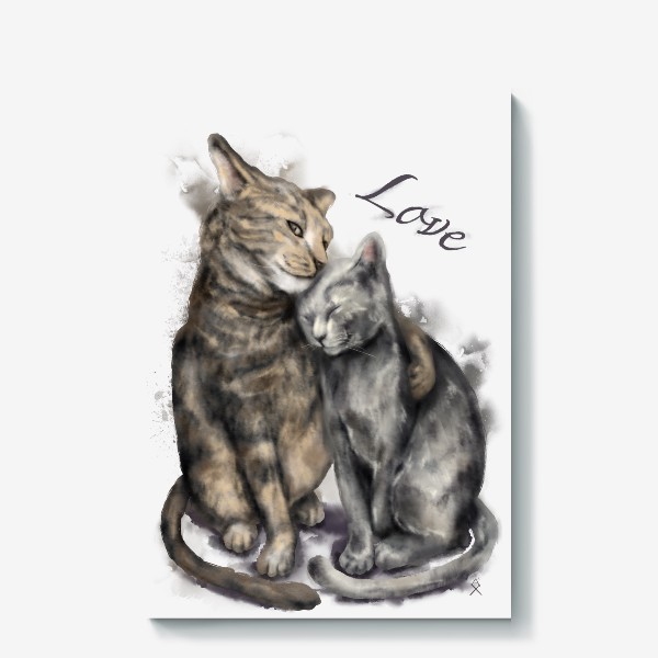 Холст &laquo;Акварельные коты любовь &raquo;