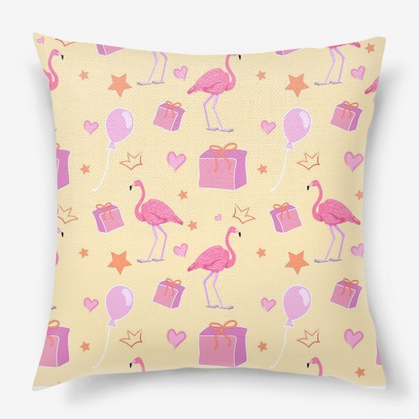 Подушка «Милые розовые фламинго. Детский паттерн»