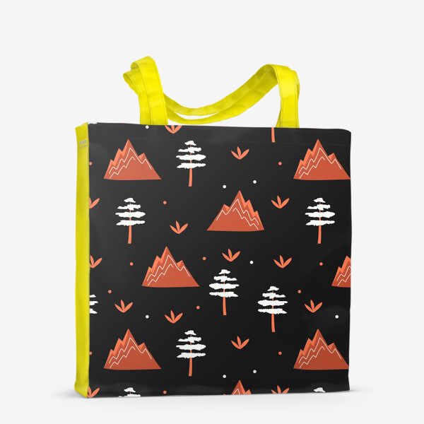 Сумка-шоппер «Горы и деревья узор на черном фоне»