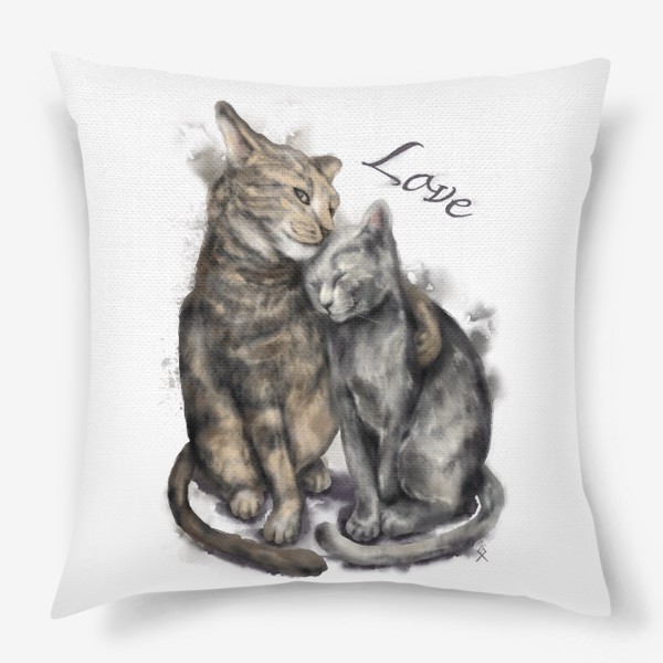 Подушка &laquo;Акварельные коты любовь &raquo;
