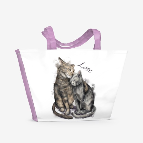 Пляжная сумка &laquo;Акварельные коты любовь &raquo;