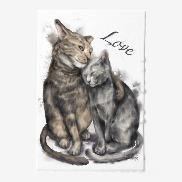 Полотенце &laquo;Акварельные коты любовь &raquo;