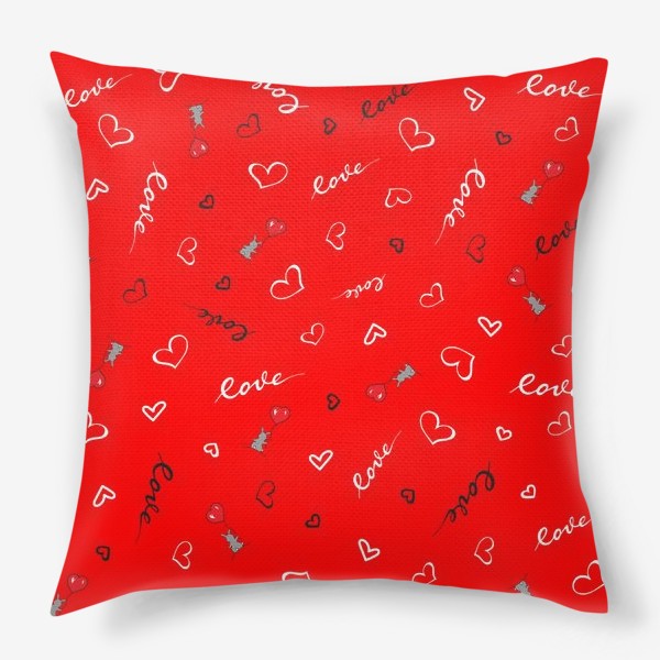 Подушка «Любовь и кролики на красном»