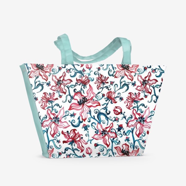 Пляжная сумка «Паттерн акварельные цветы»