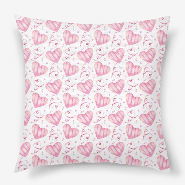 Подушка &laquo;Нежный орнамент с розовыми сердечками, лентами и конфетти &raquo;