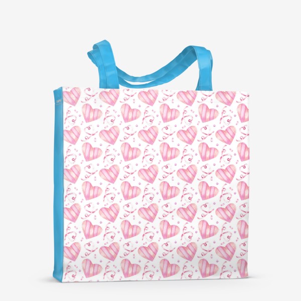 Сумка-шоппер «Нежный орнамент с розовыми сердечками, лентами и конфетти »