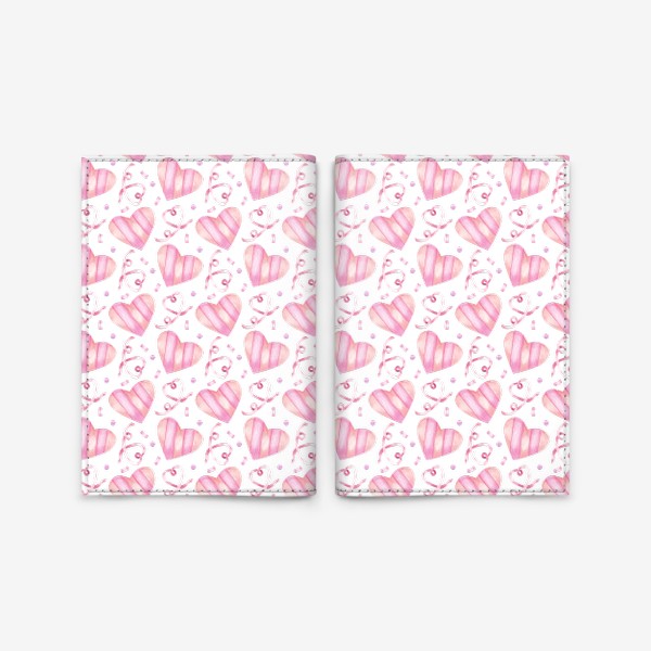 Обложка для паспорта «Нежный орнамент с розовыми сердечками, лентами и конфетти »