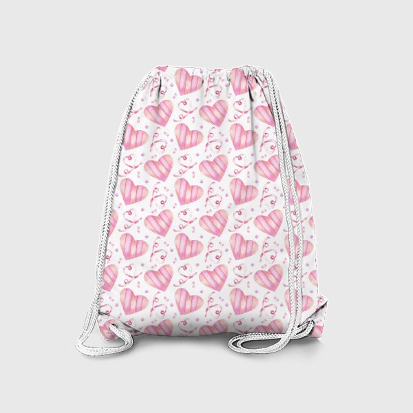 Рюкзак «Нежный орнамент с розовыми сердечками, лентами и конфетти »