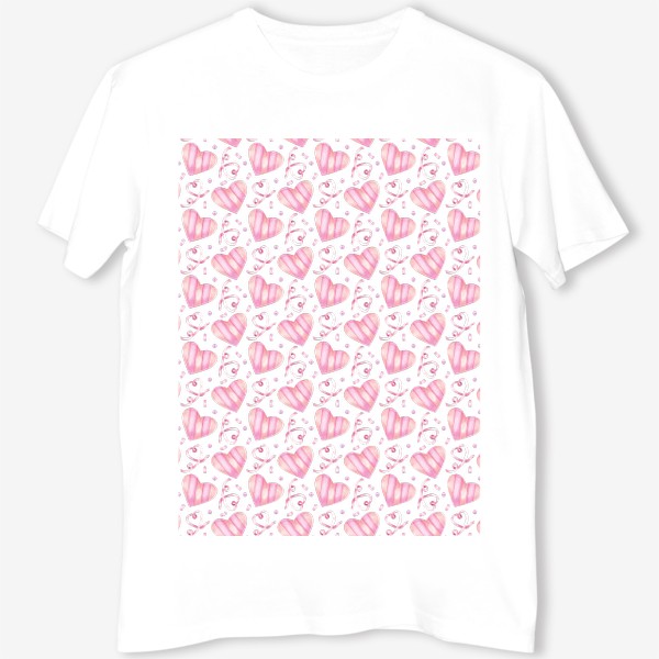 Футболка &laquo;Нежный орнамент с розовыми сердечками, лентами и конфетти &raquo;