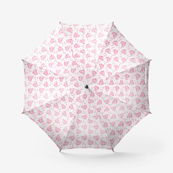 Зонт &laquo;Нежный орнамент с розовыми сердечками, лентами и конфетти &raquo;