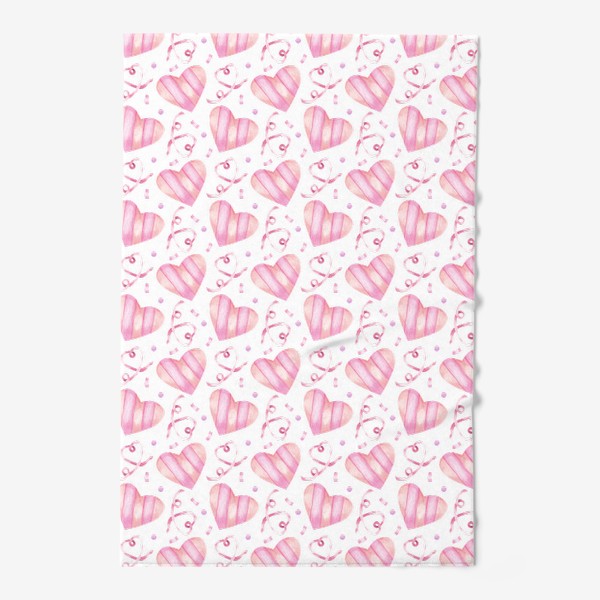 Полотенце «Нежный орнамент с розовыми сердечками, лентами и конфетти »