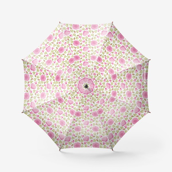 Зонт «Акварельный орнамент с розами, листьями и сердечками»