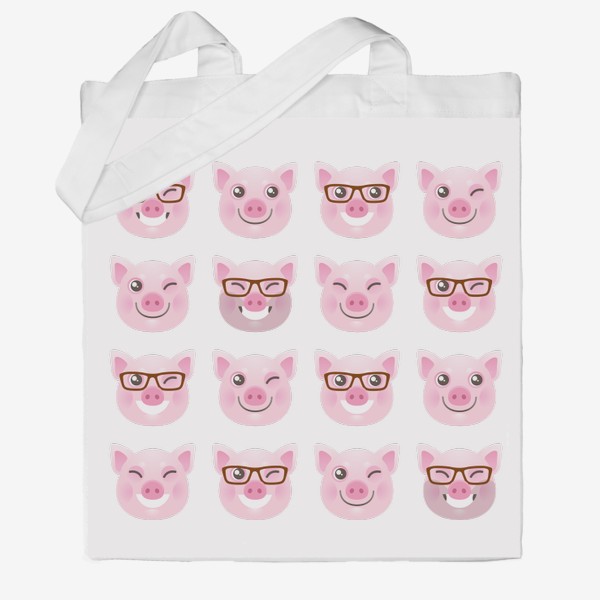 Сумка хб «Счастливые, розовые, смеющиеся свинки. Свинья. Довольный Хрюн»