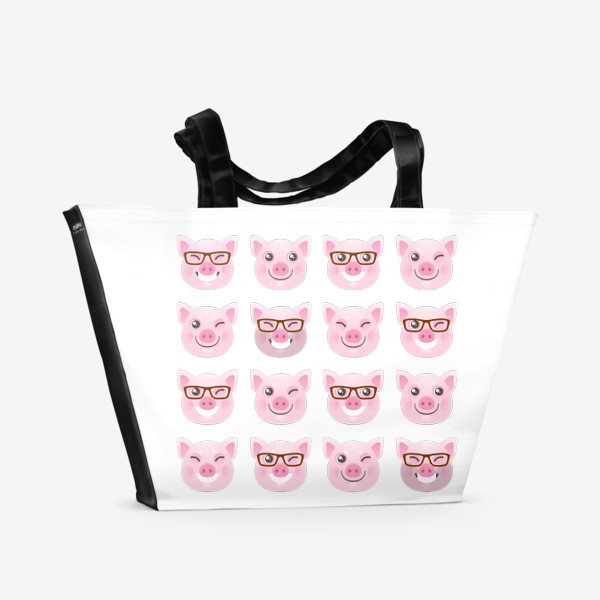 Пляжная сумка «Счастливые, розовые, смеющиеся свинки. Свинья. Довольный Хрюн»