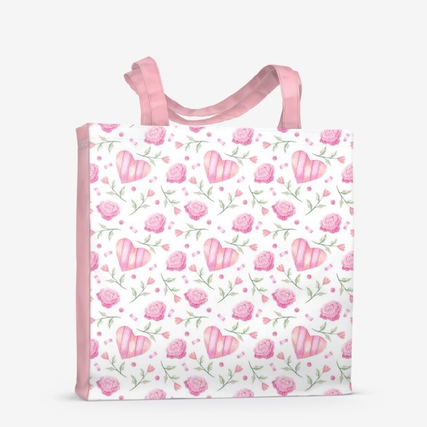 Сумка-шоппер «Нежный паттерн в розовых тонах с цветами и сердечками»