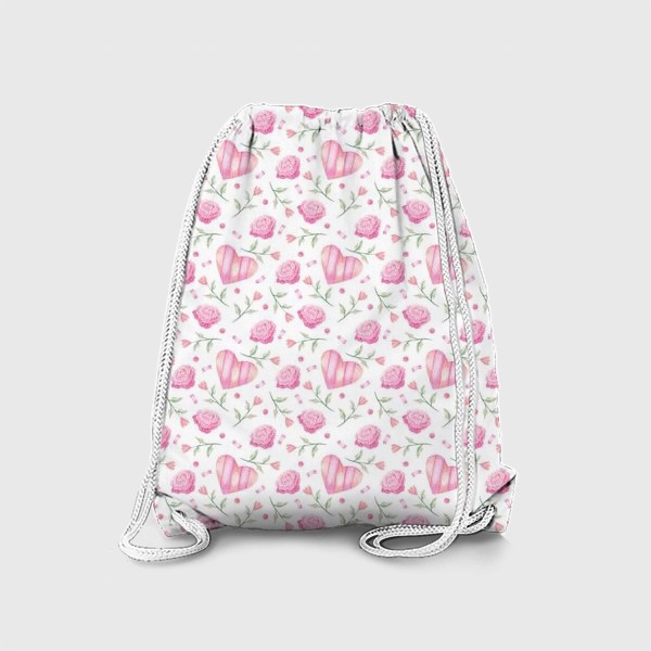 Рюкзак «Нежный паттерн в розовых тонах с цветами и сердечками»