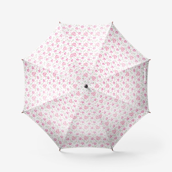 Зонт &laquo;Нежный паттерн в розовых тонах с цветами и сердечками&raquo;