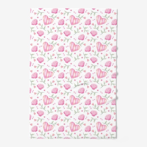 Полотенце «Нежный паттерн в розовых тонах с цветами и сердечками»