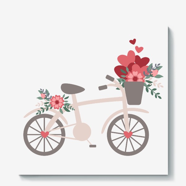 Холст «День всех влюбленных, велосипед и цветы»