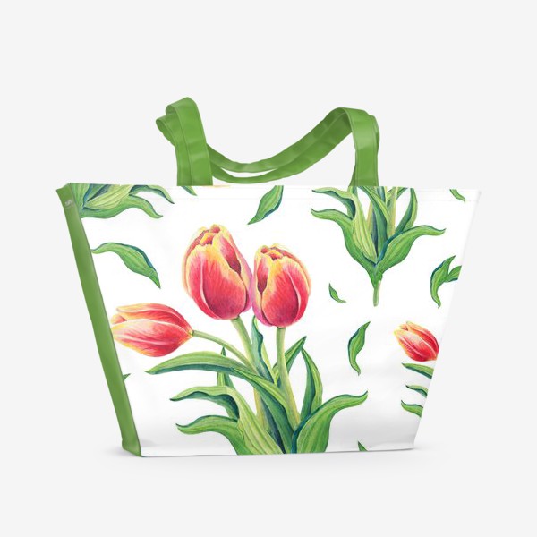 Пляжная сумка &laquo;Яркие тюльпаны на белом&raquo;